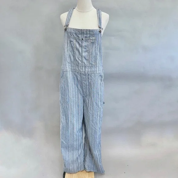 Wrangler Striped Straight Leg Overalls Blue White Classic Workwear Style Medium - Picture 3 of 16